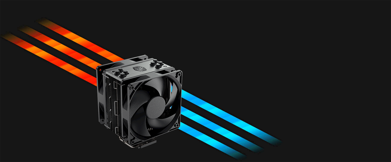 A Cooler Master Hyper 212 Black Edition CPU cooler is tilted slightly to the right.